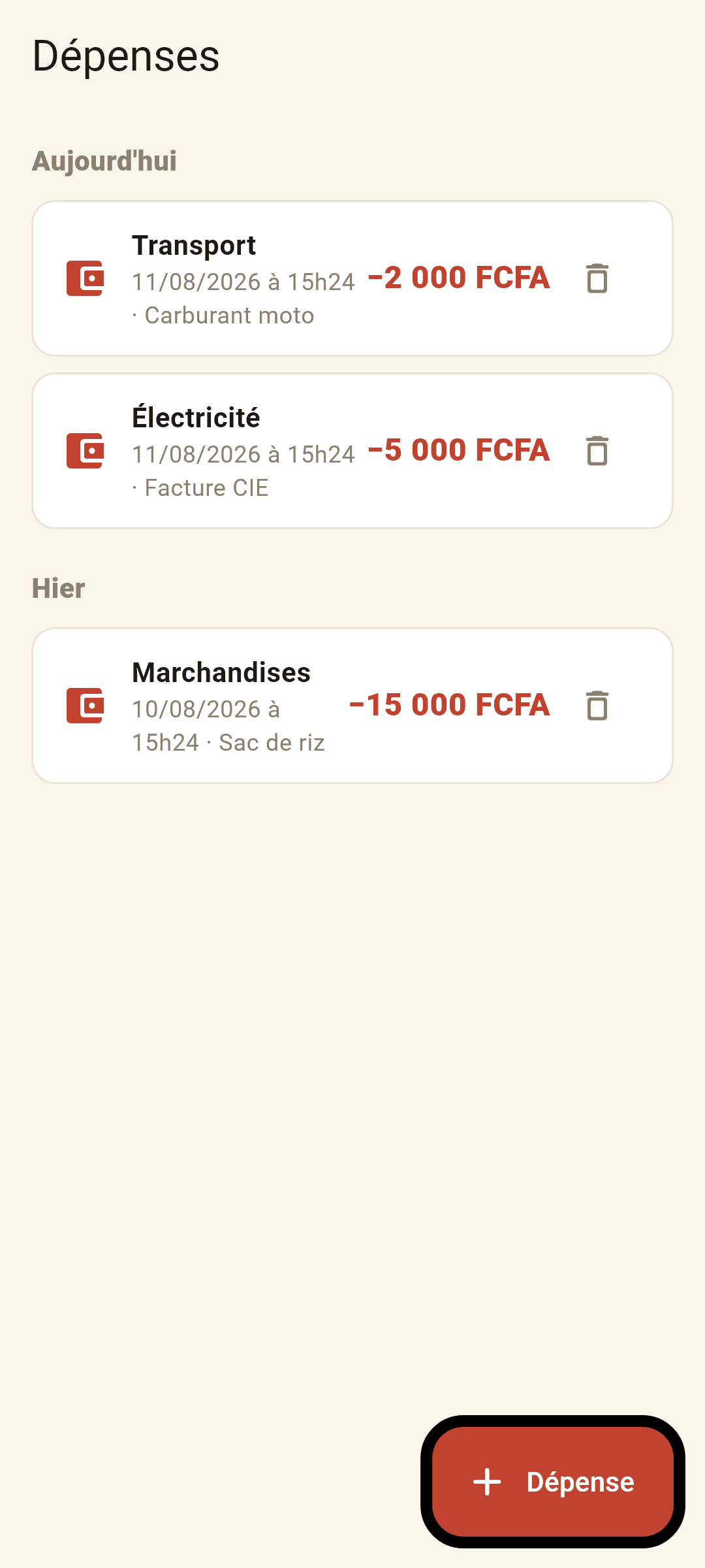Enregistrement d’une dépense